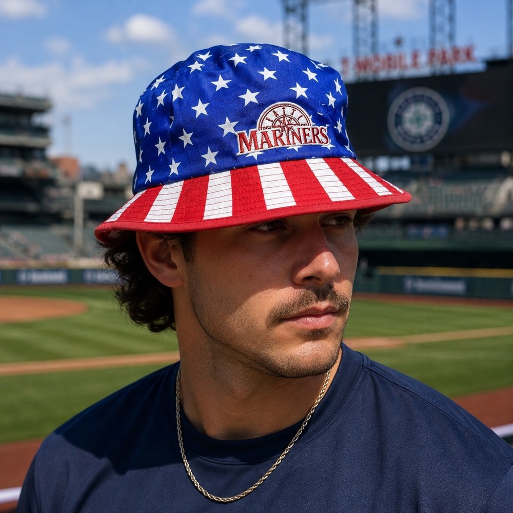 Seattle Mariners Bucket Hat Men OS Red Blue Melonwear Coca-Cola Stars Stripes